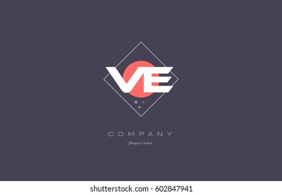 ve v e  vintage retro pink purple rhombus alphabet company letter logo design vector icon creative template background
