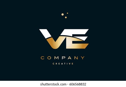 ve v e  white yellow gold golden metal metallic luxury alphabet company letter logo design vector icon template