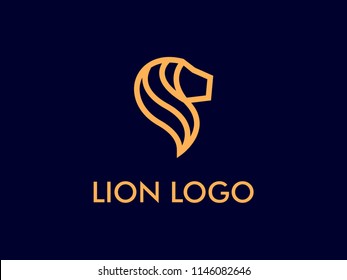 Veactor of Lion Head Logo Design with Line Art Style
