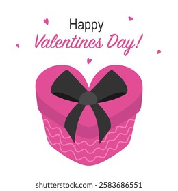 Vealentines day flat style greeting card. Heart shape gift box with bow vector illustration