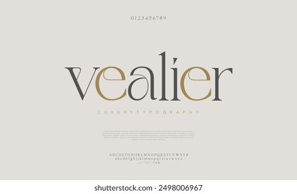 Vealier, modern luxury alphabet letters font and logo typography elegant classic serif fonts decorative logos wedding vintage