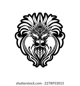 Vec. boceto de tatuajes de máscara de dios polinesia en blanco y negro