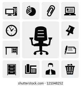 Vec Tor Black Office Equipment Icon Set On Gary