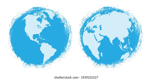 Iconos de globo de tierra de vecctor con estilo de grunge.