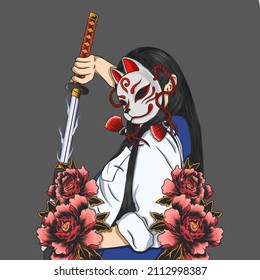 Vecctor Graphic Illustration Of Female Samurai