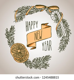 Vecctor graphic wreath with new year greeting. 