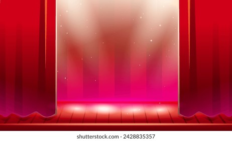 vecctor illustration of Theater stage with open curtains and spotlights
