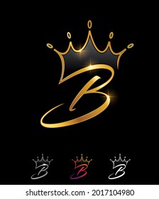 A vecetor illustration set of Golden Monogram Crown Initial Letter B in black background with gold shine effect for luxury logo and sign