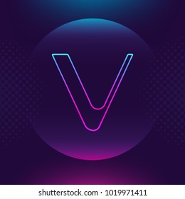 VeChain VEN vector outline icon. Cryptocurrency, e-currency payment crypto currency, blockchain button. Trendy neon lighting logo adaptation design web site mobile app EPS. Ultra violet color