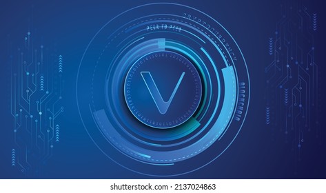 Vechain VET block chain crypto currency digital encryption, virtual money exchange, Technology global network vector illustration background and banner design template. Futuristic web and trading