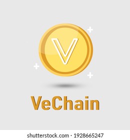 VeChain (Vet) cryptocurrency icon. Gold VeChain coin cryptocurrency. Illustration for logo adaptation design web site mobile app, EPS10.