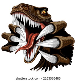 Veclociraptor Dinosaur Retrato muy enfadado con grandes dientes afilados y garras. Ilustración de arte vectorial original aislada en blanco