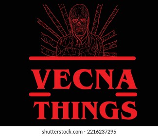 Vecna things lettering with black and red color filled design. typography inspired from stranger things eps10. 