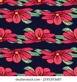 Vecor Big Scale Red Blue Floral Seamless Pattern