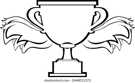 vecor drawing illustration winged trophy cup wings angel, drawn in black and white color