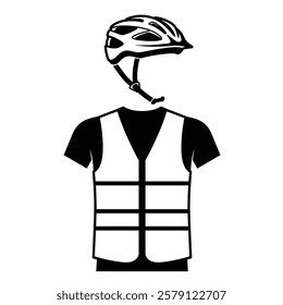 Vecor icon of a cyclist helmt and shirt on white background.