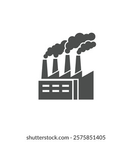 Vecor icon of a factory with smoke coming out of it on white background.