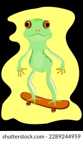Vecor illustration of a cheerful frog on a skateboard