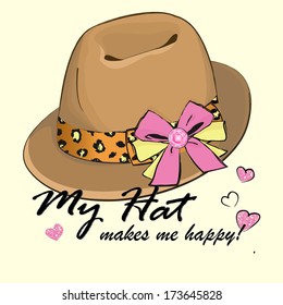 Vecor Illustration of fashion women's hat with leopard tape and pink bow