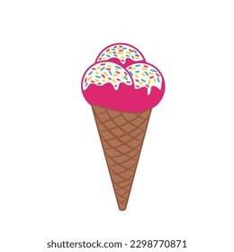 Vecor illustration of ice cream in waffle cone.Ice cream in colors isolated on white background vector illustration eps10
