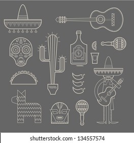 Vecor illustration of various stylized icons for Mexico