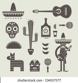 Vecor illustration of various stylized icons for Mexico