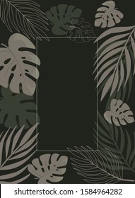 Vecor illustratiuon. Tropical plants with leaves jungles on black background in frame