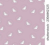 Vecor of white paper planes in a circles on a pink background