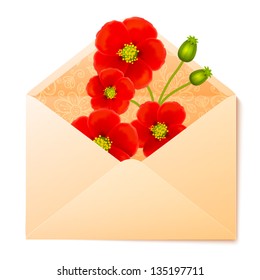Vecot envelope with red flowers inside