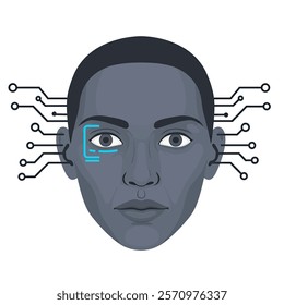 Vecot icon of a hman face with circut on it, a AI man concept.