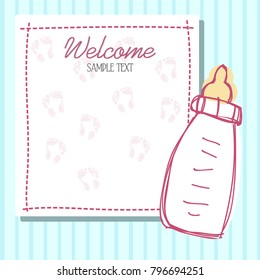 Vecotor illustration of cartoon welcome card. happy birthday, it's a baby, shower