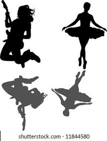 vecotor of jumping girl with guitar and ballet girl