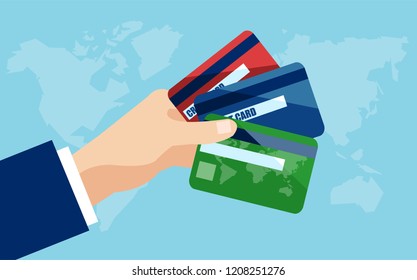 Vecotr of a businessman hand holding credit cards. 