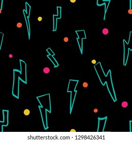 Vecotr Electric Funky Lightning with doodle dots seamless pattern background. Perfect for fabric, scrapbooking and wallpaper projects.
