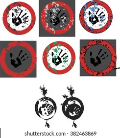 vecotr illustration shabby sign hand in a red circle