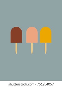 Vecotr illustration of three colorful popsicle ice creams on blue background