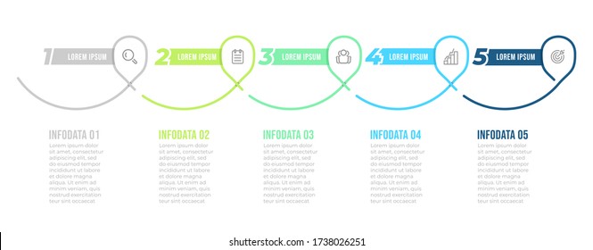 Vecotr infographic thin line design with icons and number 5 options or steps. Vector illustration.