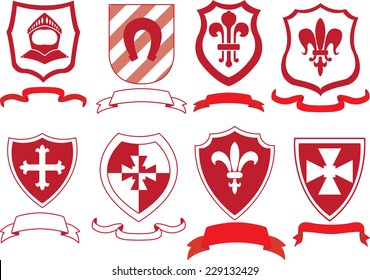 Vecotr red shields set, red shield, coat of arms