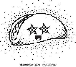 Vecotr sticker emoji of fascinating taco made of pixels.