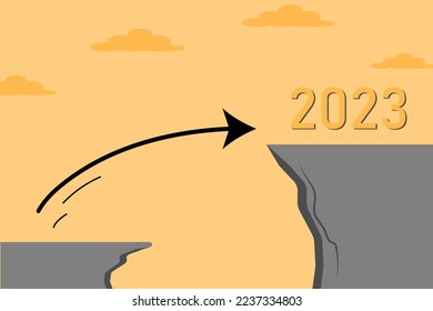 Vecror la flecha saltando de la colina al concepto de año nuevo 2023