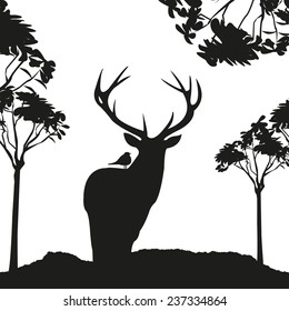 vecrot black deer in the woods stencil