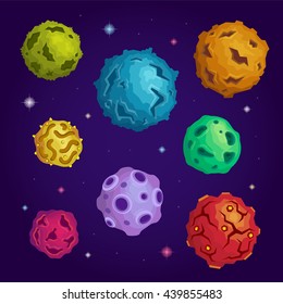 Vecrot cartoon asteroids in open space in flat style