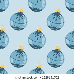 Vecrot christmas ball seamless pattern in vintage style. Colourful flat desig, great for invitation, card and poster. 