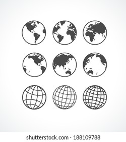 Vecrot globe icon set. On white background
