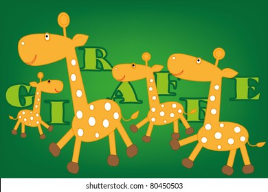 Vecter cartoon giraffe on green background