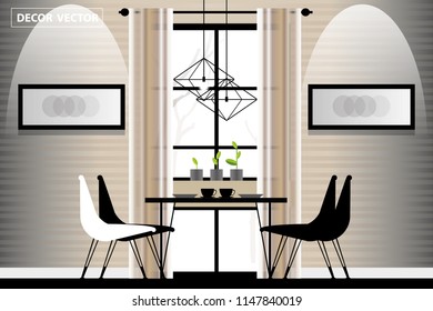 vecter elevation modern loft style dining room.interior decorate