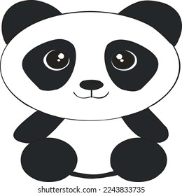 vecter illustration of baby panda in black and white