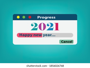 Vecter of loading with new year 2021 bar.Transfer Download to 2021 year.Digital data,circuit board,Scientific,technology.Vecter digital art and new year 2021concept.