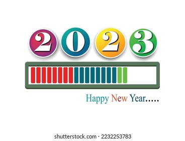 Vecter of loading with new year 2023 bar.Transfer Download to 2023 year.Digital data,circuit board, Scientific,technology.Vecter digital art and  new year 2023 concept.  