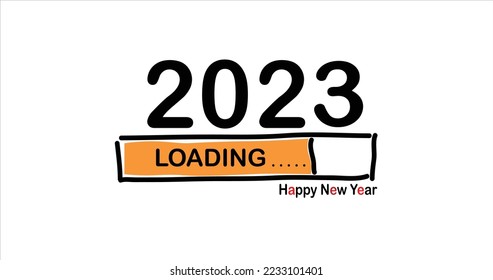 Vecter of loading with new year 2023 bar.Transfer Download to 2023 year.Digital data,circuit board, Scientific,technology.Vecter digital art and  new year 2023 concept.  